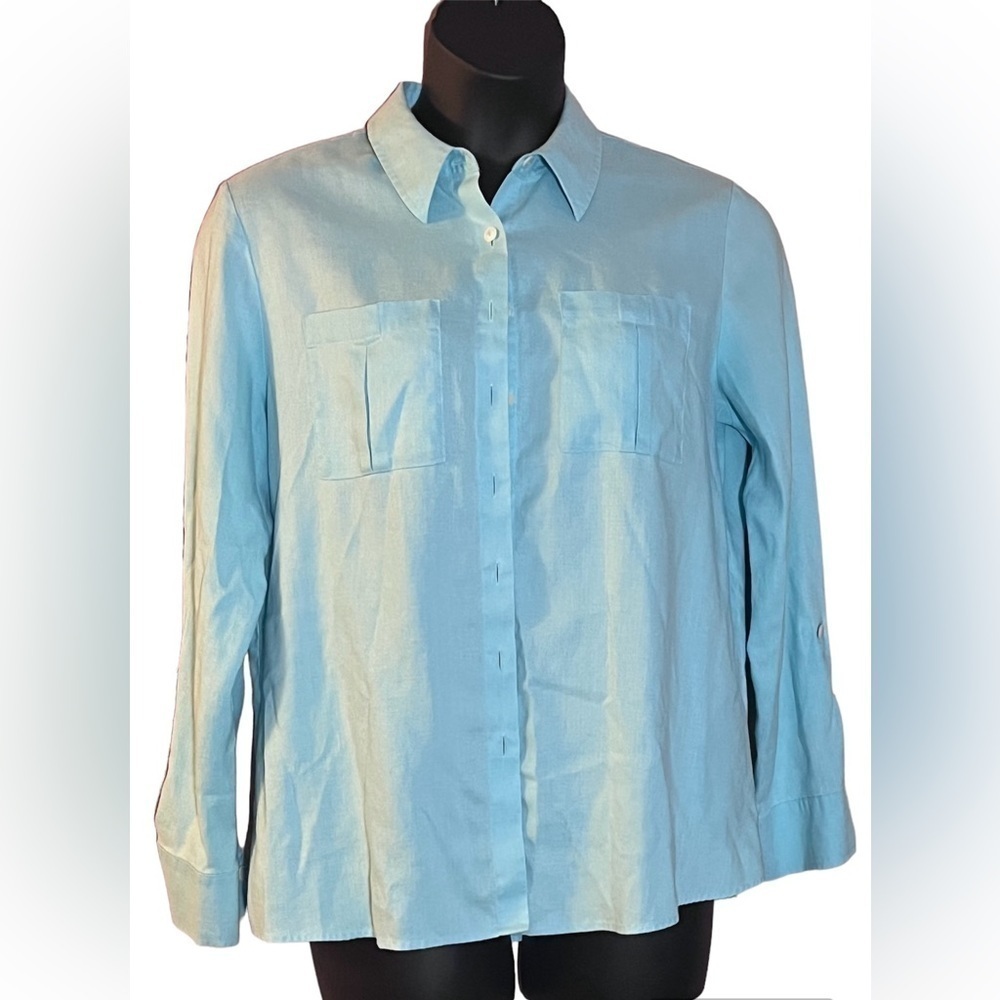 Investments Gold Label hemp linen button down natural fiber career blouse sz 14